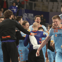 Nederland viert de overwinning op Qatar