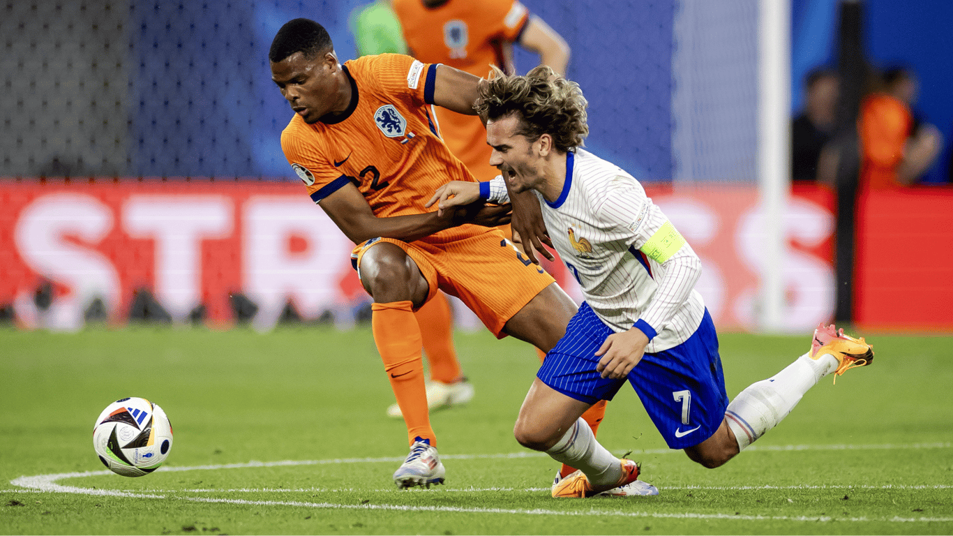 Denzel Dumfries, Antoine Griezmann, Oranje, Nederland - Frankrijk