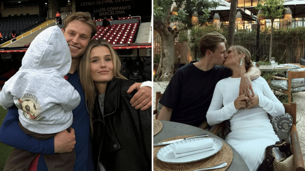 Mikky Kiemeney en Frenkie de Jong met zoontje Miles