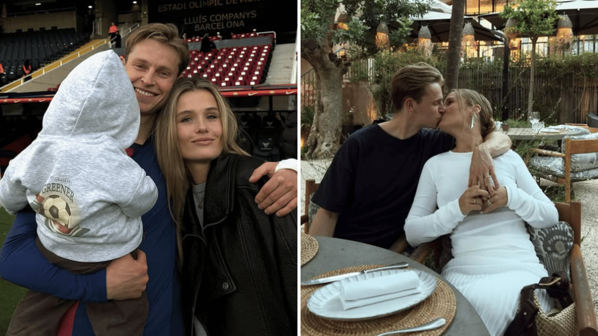 Mikky Kiemeney en Frenkie de Jong met zoontje Miles