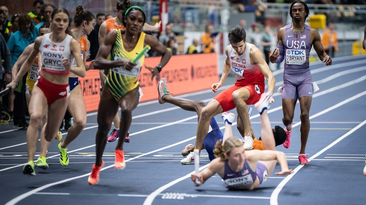 Valpartij tijdens een atletiekwedstrijd
