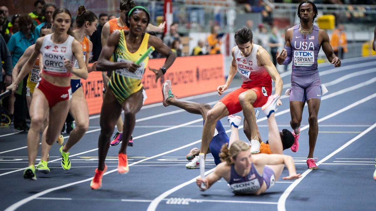 Valpartij tijdens een atletiekwedstrijd