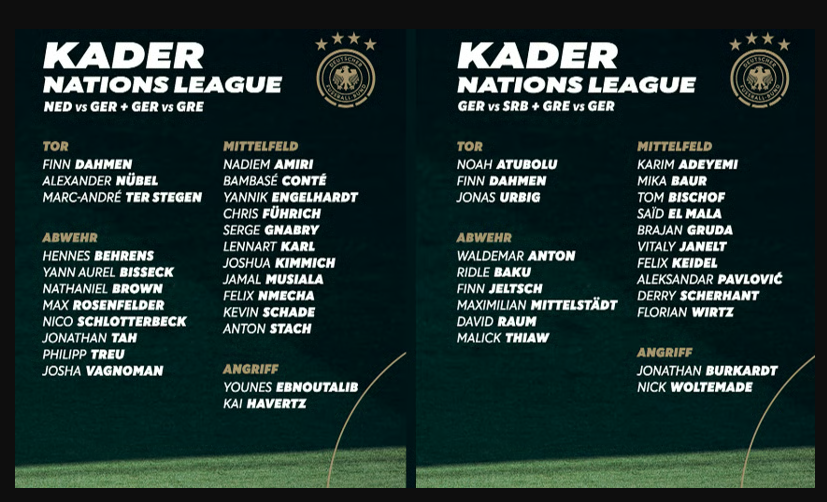 De selectie van Duitsland voor onder meer het Nations League-duel met Nederland