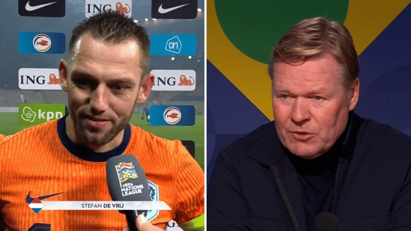 Stefan de Vrij en Ronald Koeman na de interland Bosnië en Herzegovina - Nederland (1-1)