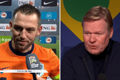 Stefan de Vrij en Ronald Koeman na de interland Bosnië en Herzegovina - Nederland (1-1)