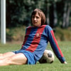 Johan Cruijff in augustus 1974 tijdens een training van FC Barcelona.