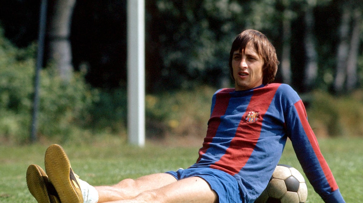 Johan Cruijff in augustus 1974 tijdens een training van FC Barcelona.