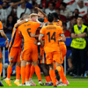 Nederland viert een treffer in de wedstrijd tegen Turkije op het EK