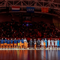 Oranje Futsal voorafgaand aan het duel met Noord-Macedonië