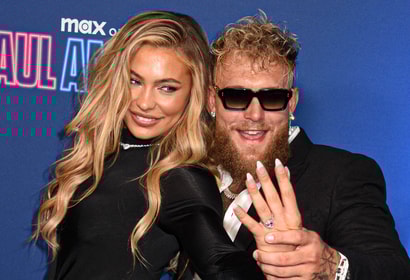 Jutta Leerdam en Jake Paul bij de première van Paul American