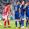 Het Nederlands elftal viert een doelpunt