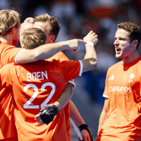 De Nederlandse hockeymannen tijdens de olympische finale in Parijs