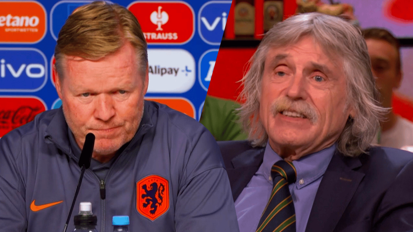 Bondscoach Ronald Koeman en televisiepersoonlijkheid Johan Derksen