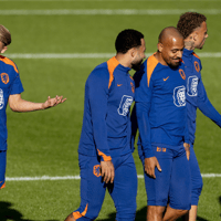 Het Nederlands elftal tijdens de training