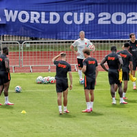 Het Nederlands elftal tijdens een training