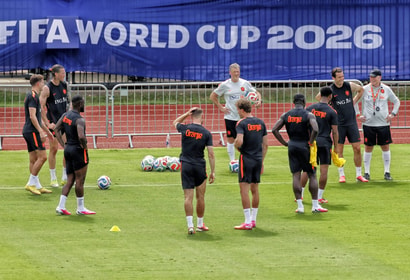 Het Nederlands elftal tijdens een training