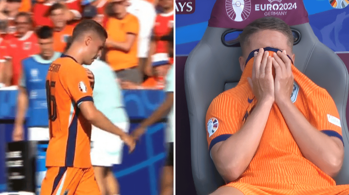 Joey Veerman is teleurgesteld na zijn wissel tegen Oostenrijk