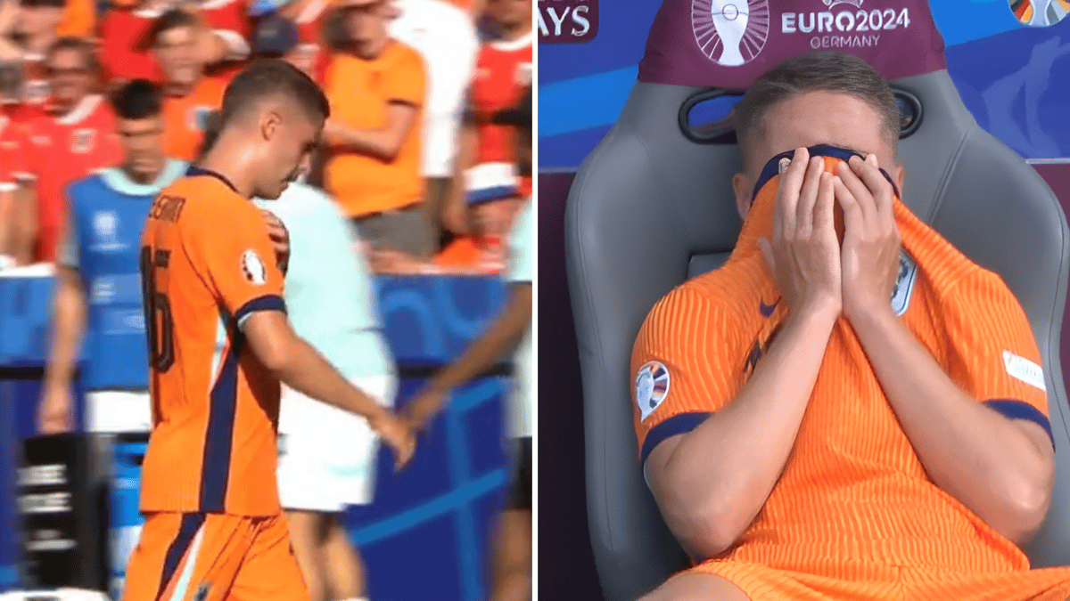 Joey Veerman is teleurgesteld na zijn wissel tegen Oostenrijk