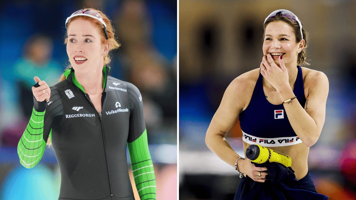 Antoinette Rijpma-de Jong en Angel Daleman tijdens het kwalificatietoernooi voor de wereldbekers (WCKT) in Thialf