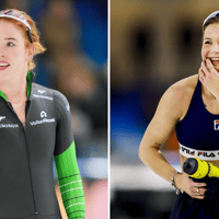 Antoinette Rijpma-de Jong en Angel Daleman tijdens het kwalificatietoernooi voor de wereldbekers (WCKT) in Thialf