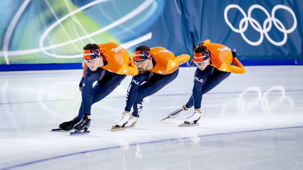 Jenning de Boo, Kjeld Nuis en Femke Kok tijdens de training