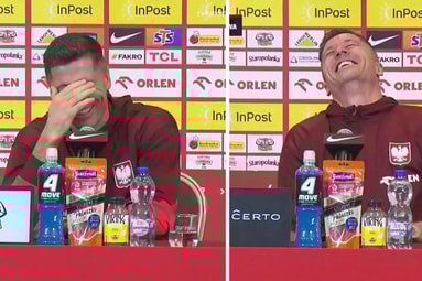 Robert Lewandowski moet 13 seconden lachen 