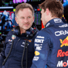 Christian Horner in gesprek met Max Verstappen