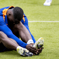 Brian Brobbey op de training van het Nederlands elftal