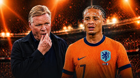 Bondscoach Ronald Koeman en Xavi Simons