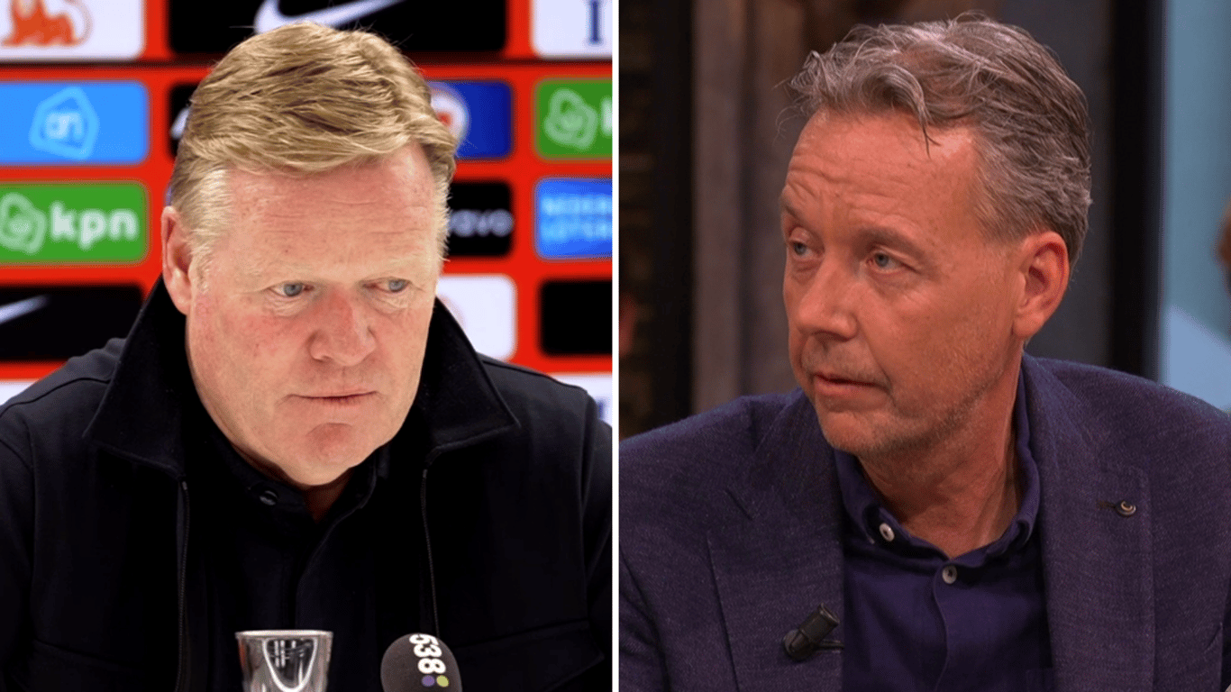 Bondscoach Ronald Koeman en journalist Valentijn Driessen