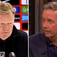 Bondscoach Ronald Koeman en journalist Valentijn Driessen