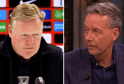 Bondscoach Ronald Koeman en journalist Valentijn Driessen